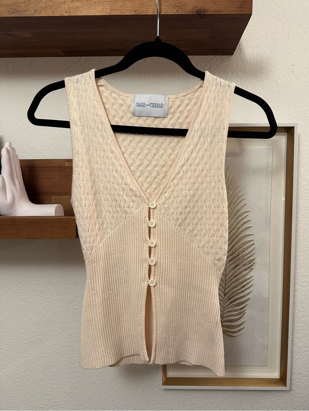 Sage and Thread Sleeveless Button Front Knit Top - Cream